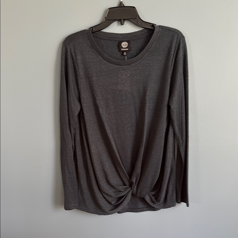 Bobeau Gray Tie Front Blouse